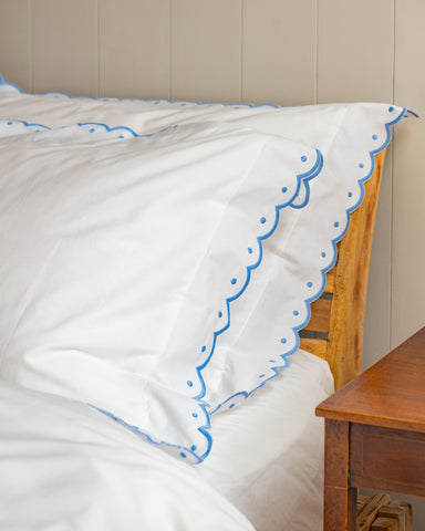 Blue Scallop bordered set of 2 pillowcases