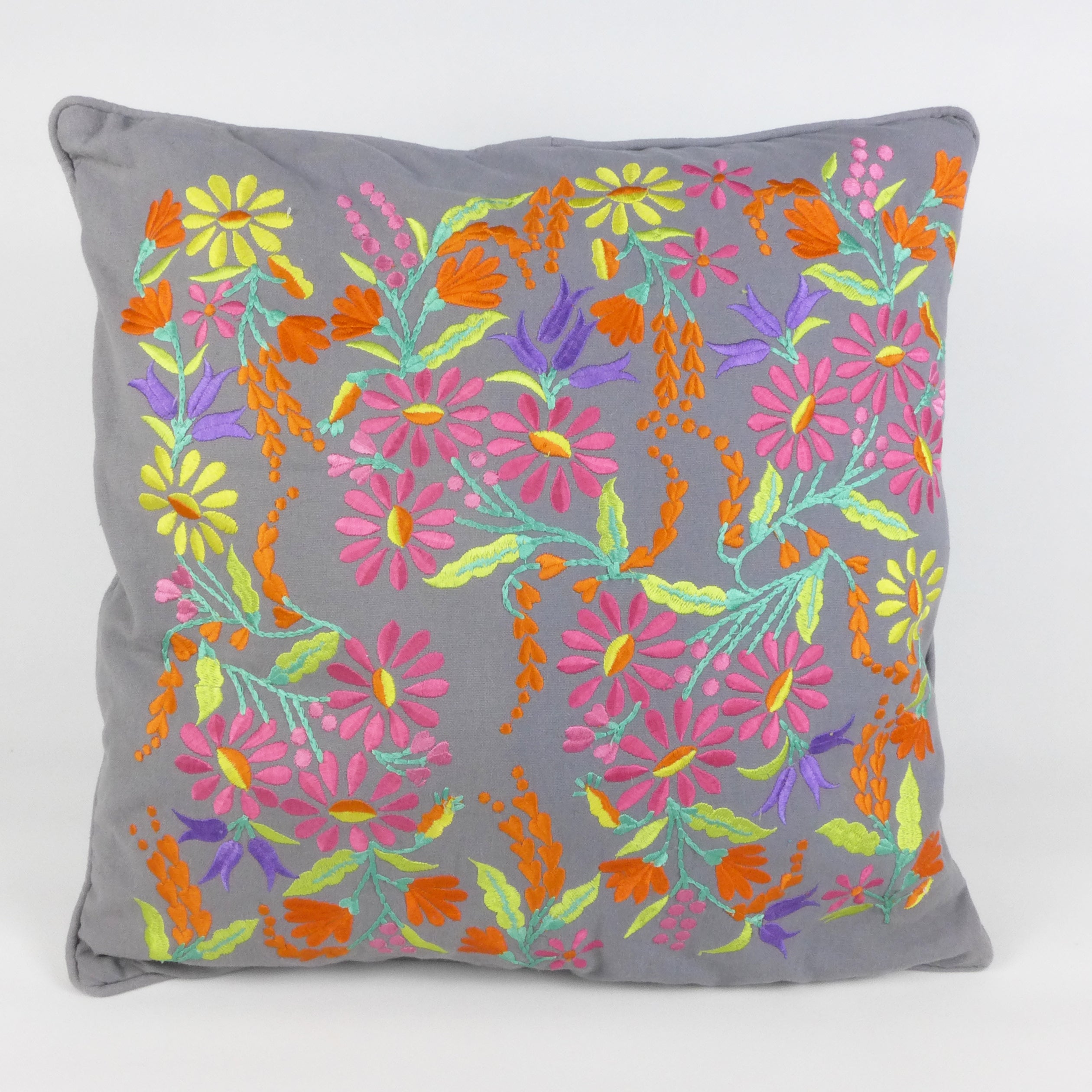Charcoal Floral embroidered cushion
