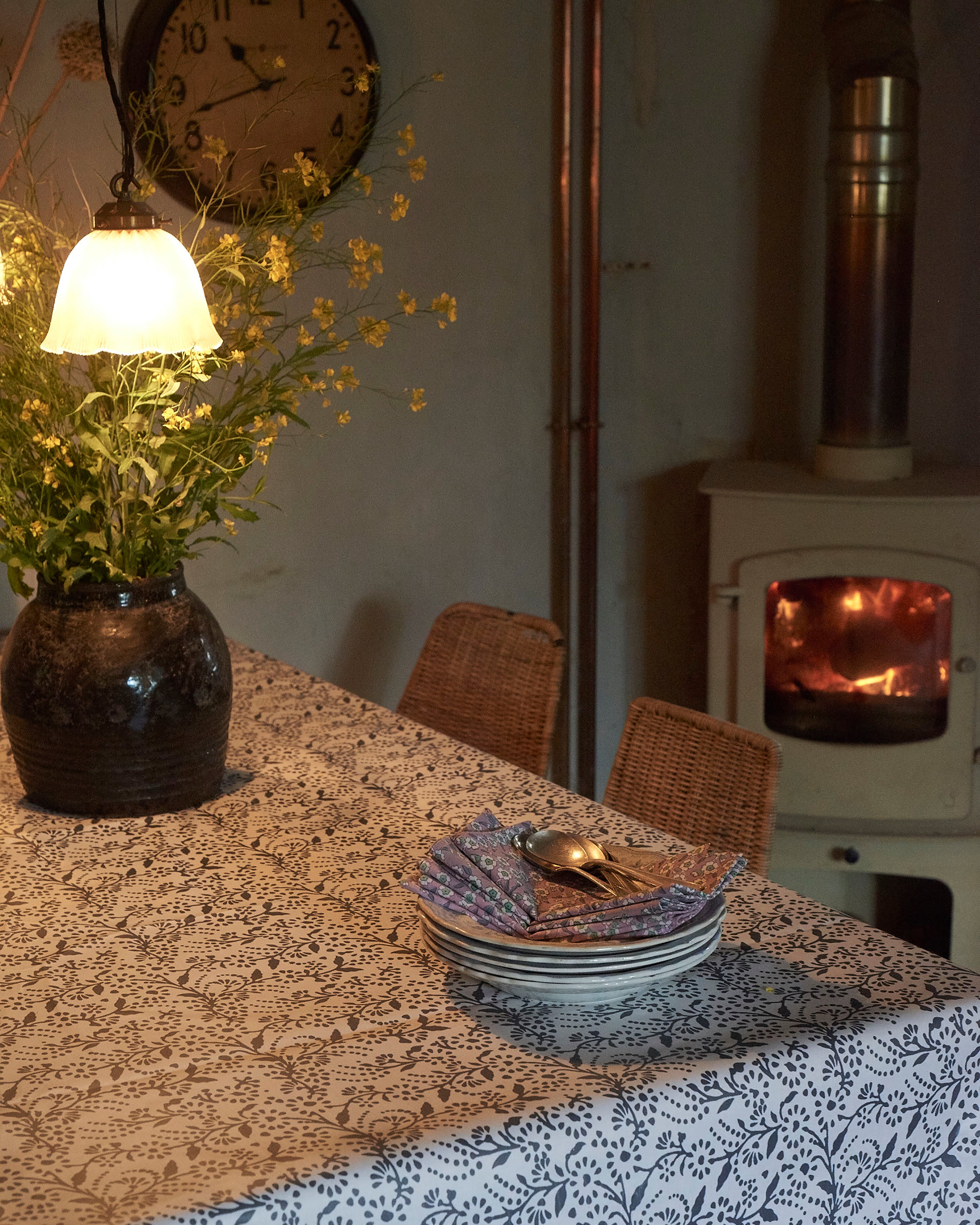 Charcoal Grey floral oilcloth