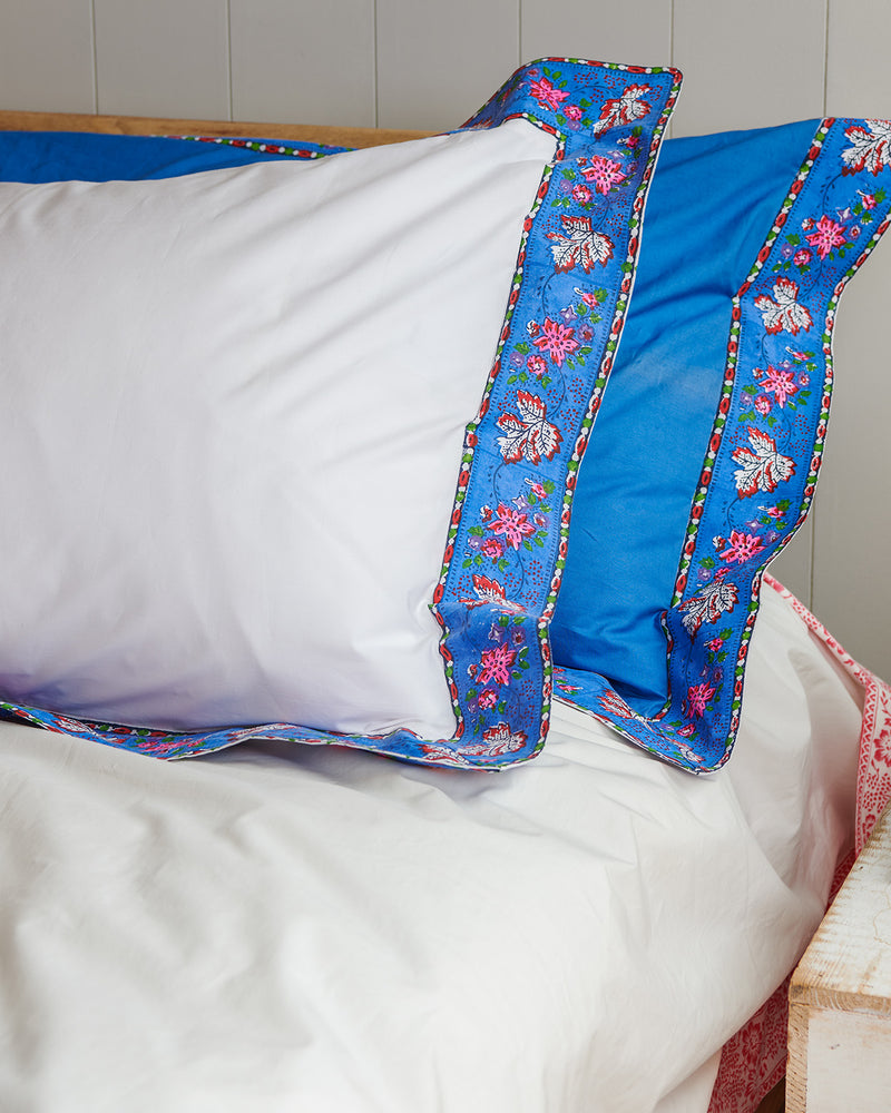 Blue French Floral bordered set of 2 pillowcases
