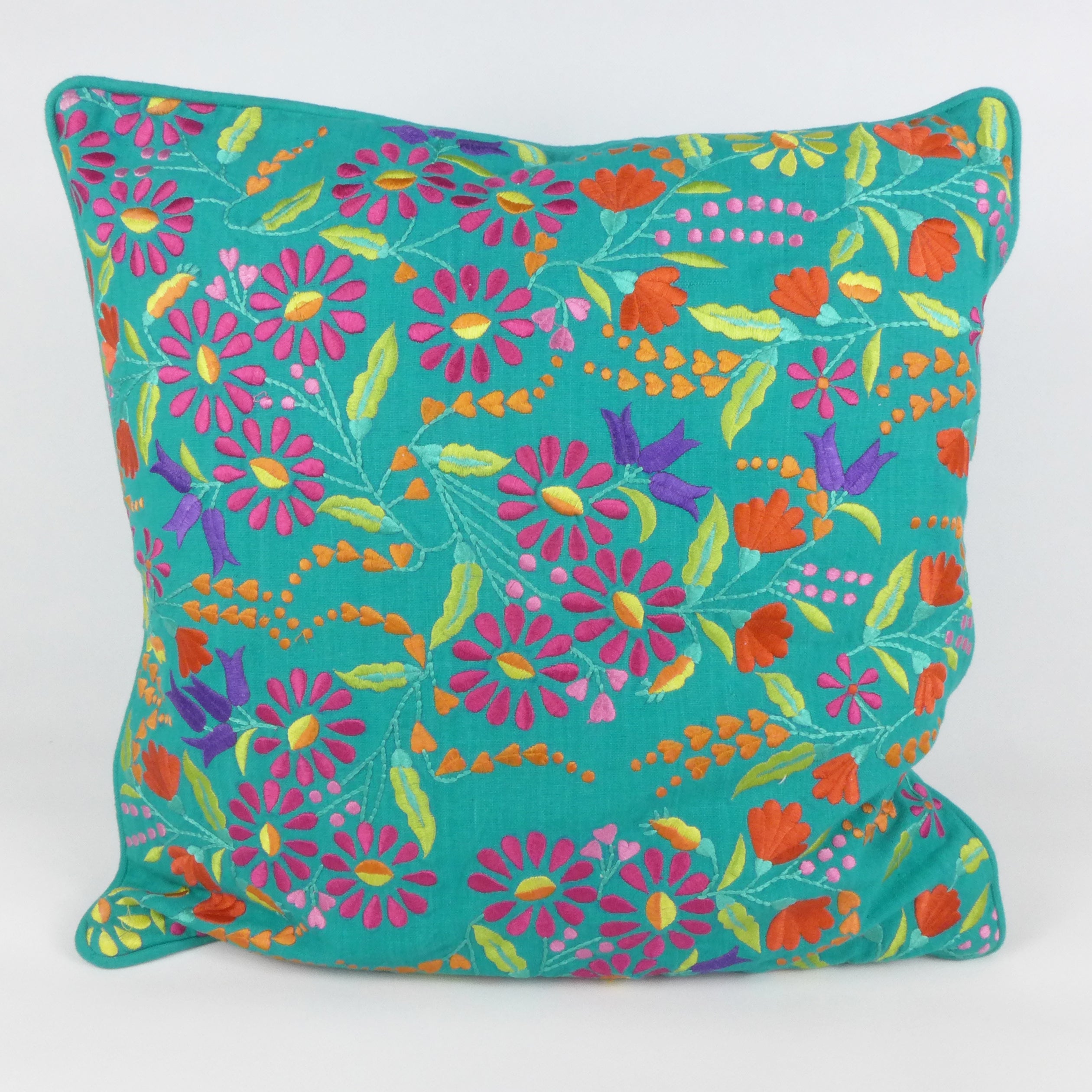 Green Floral embroidered cushion