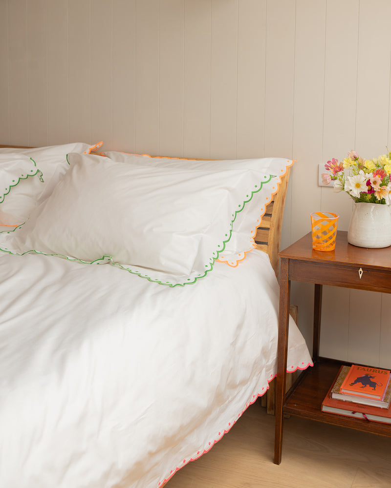 Green Scallop bordered set of 2 pillowcases