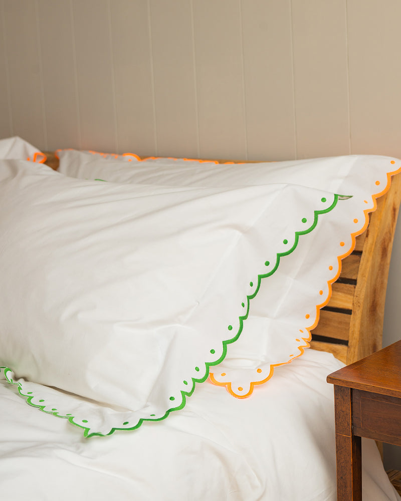 Green Scallop bordered set of 2 pillowcases