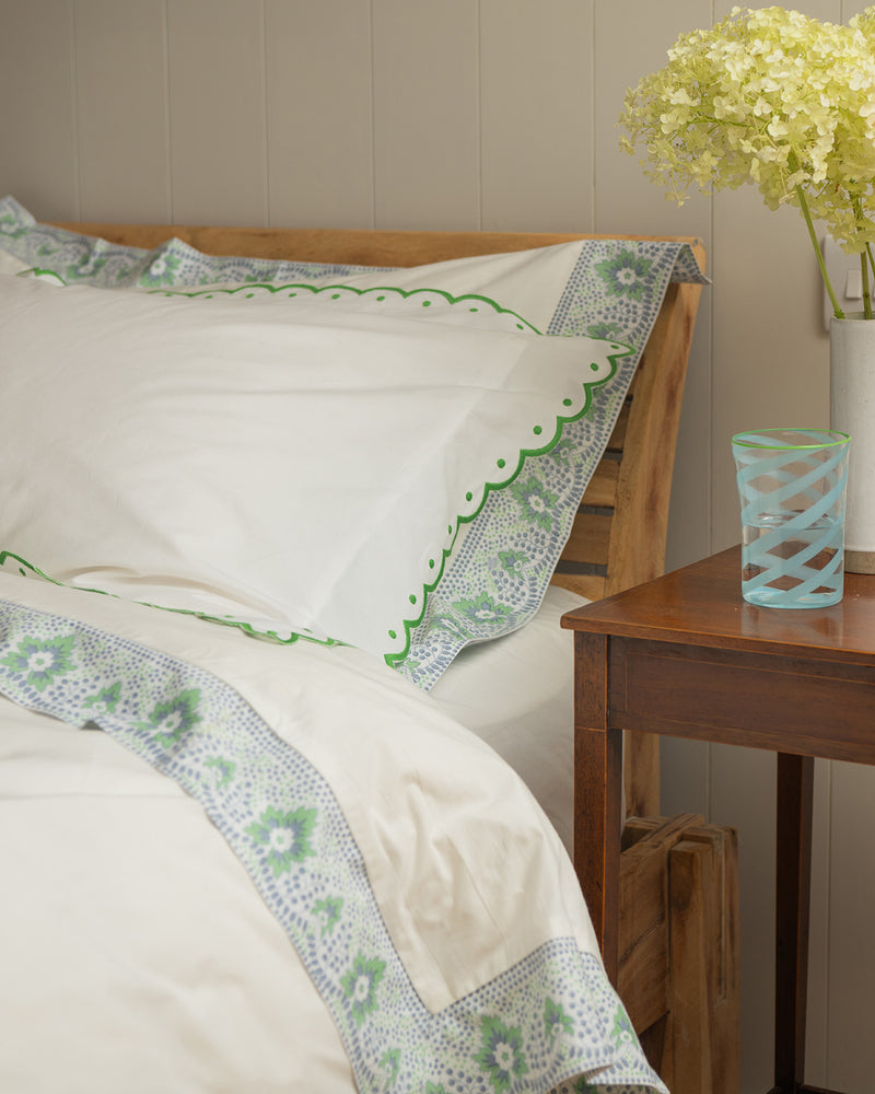 Green Scallop bordered set of 2 pillowcases