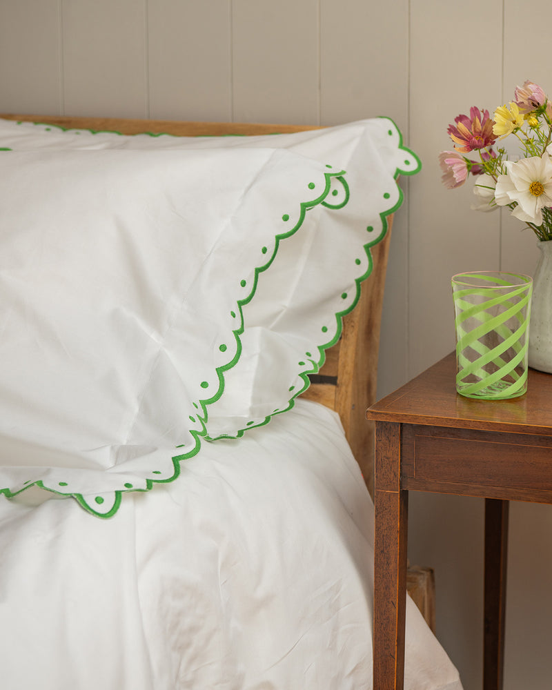 Green Scallop bordered set of 2 pillowcases