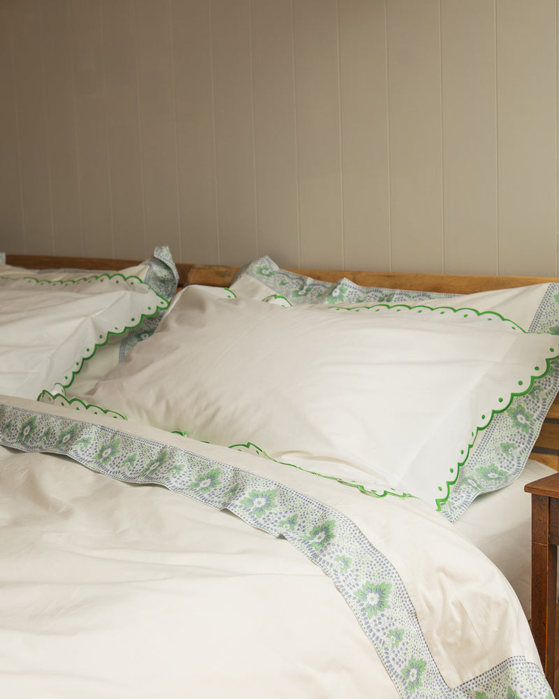 Green Scallop bordered set of 2 pillowcases