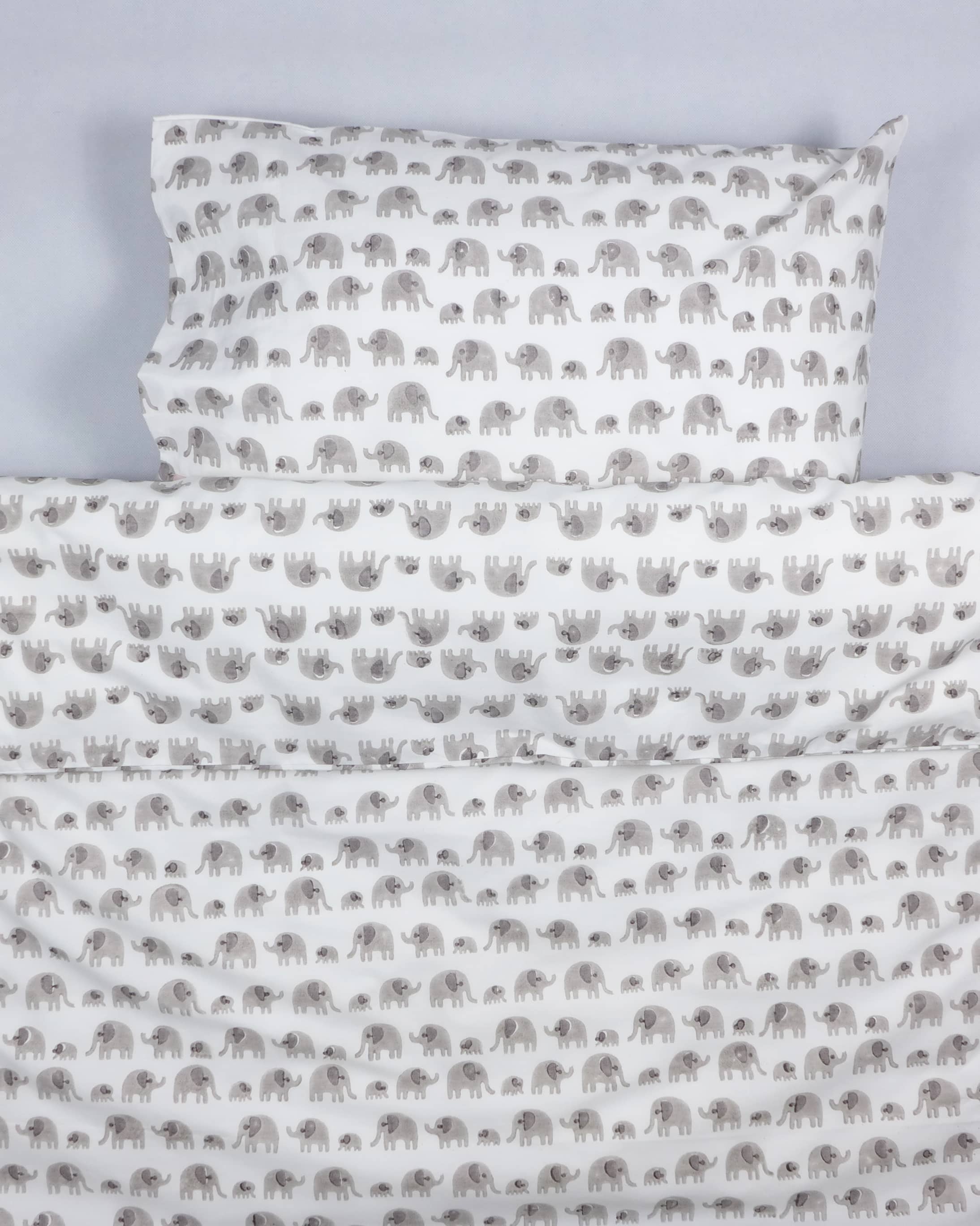 Grey elephant toddler cot bed duvet set