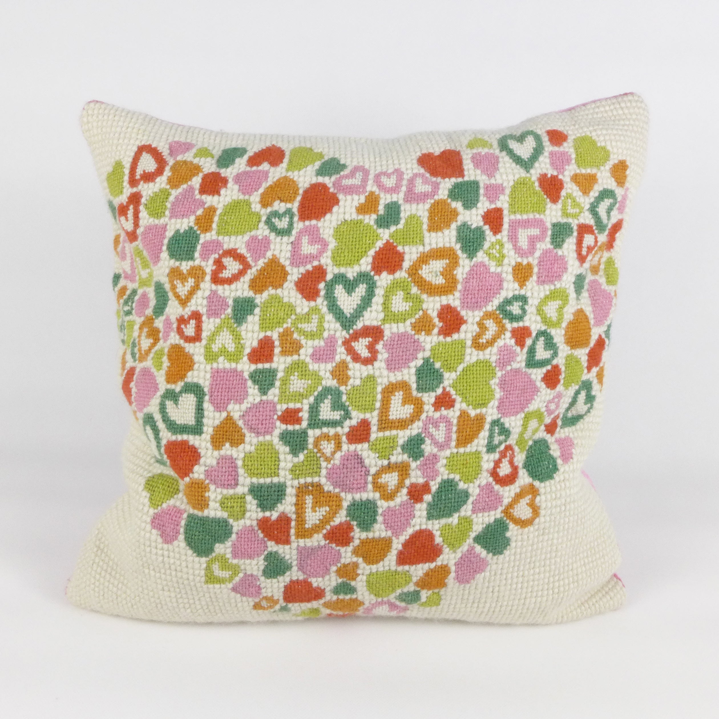 Multicolour heart tapestry cushion