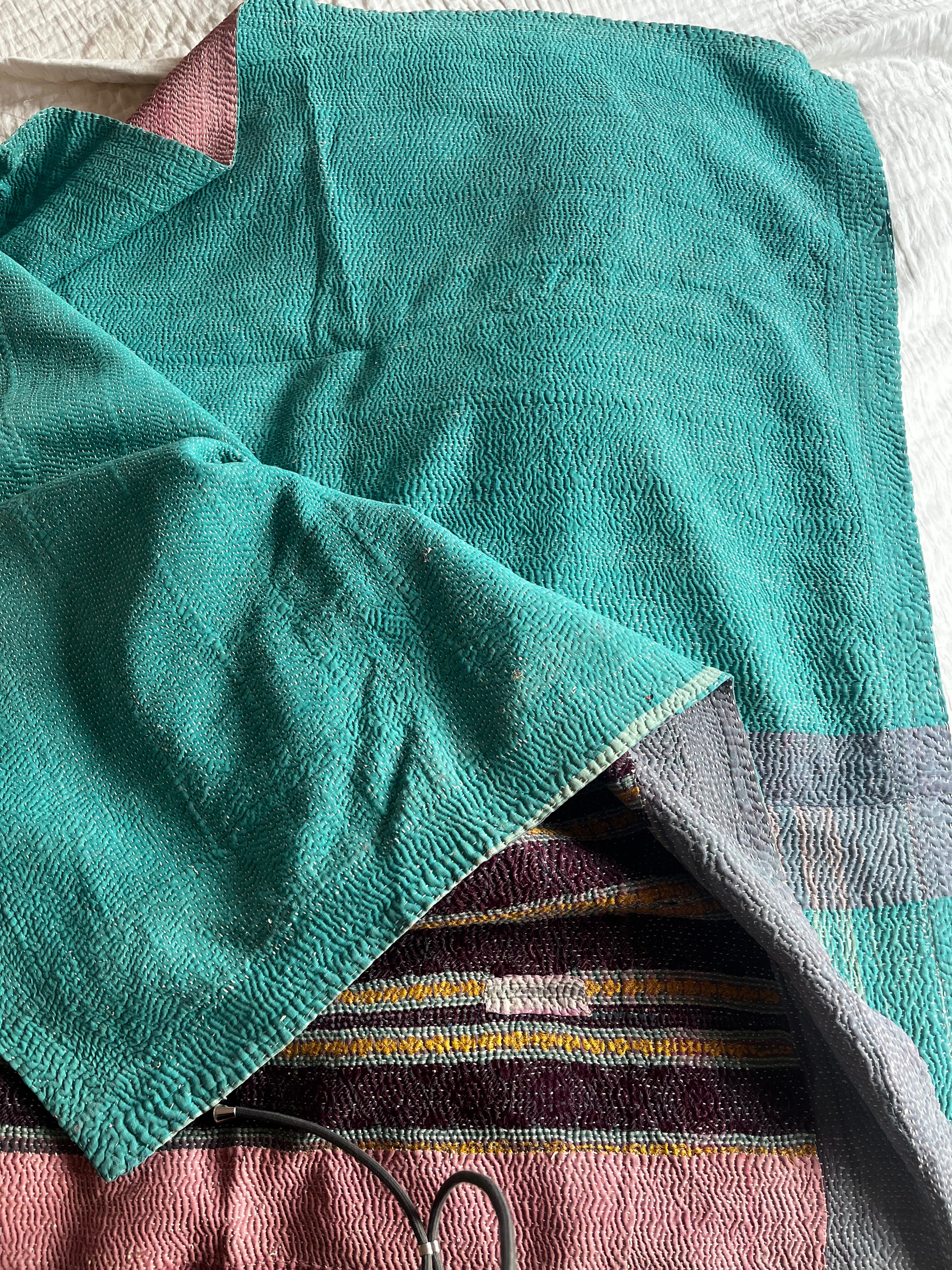 Patchwork stripe Kantha Quilt