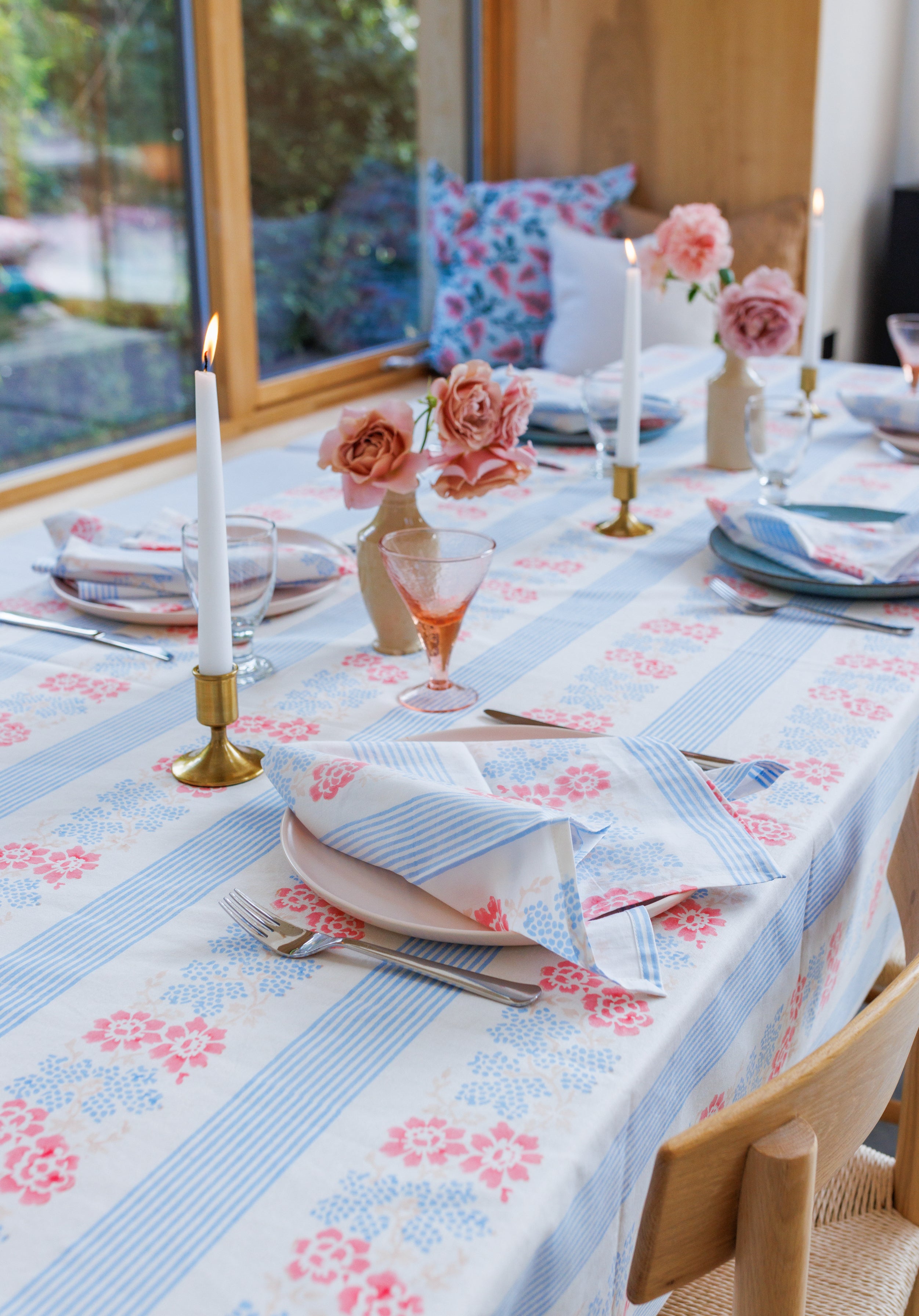 Provence Floral Stripe Tablecloth