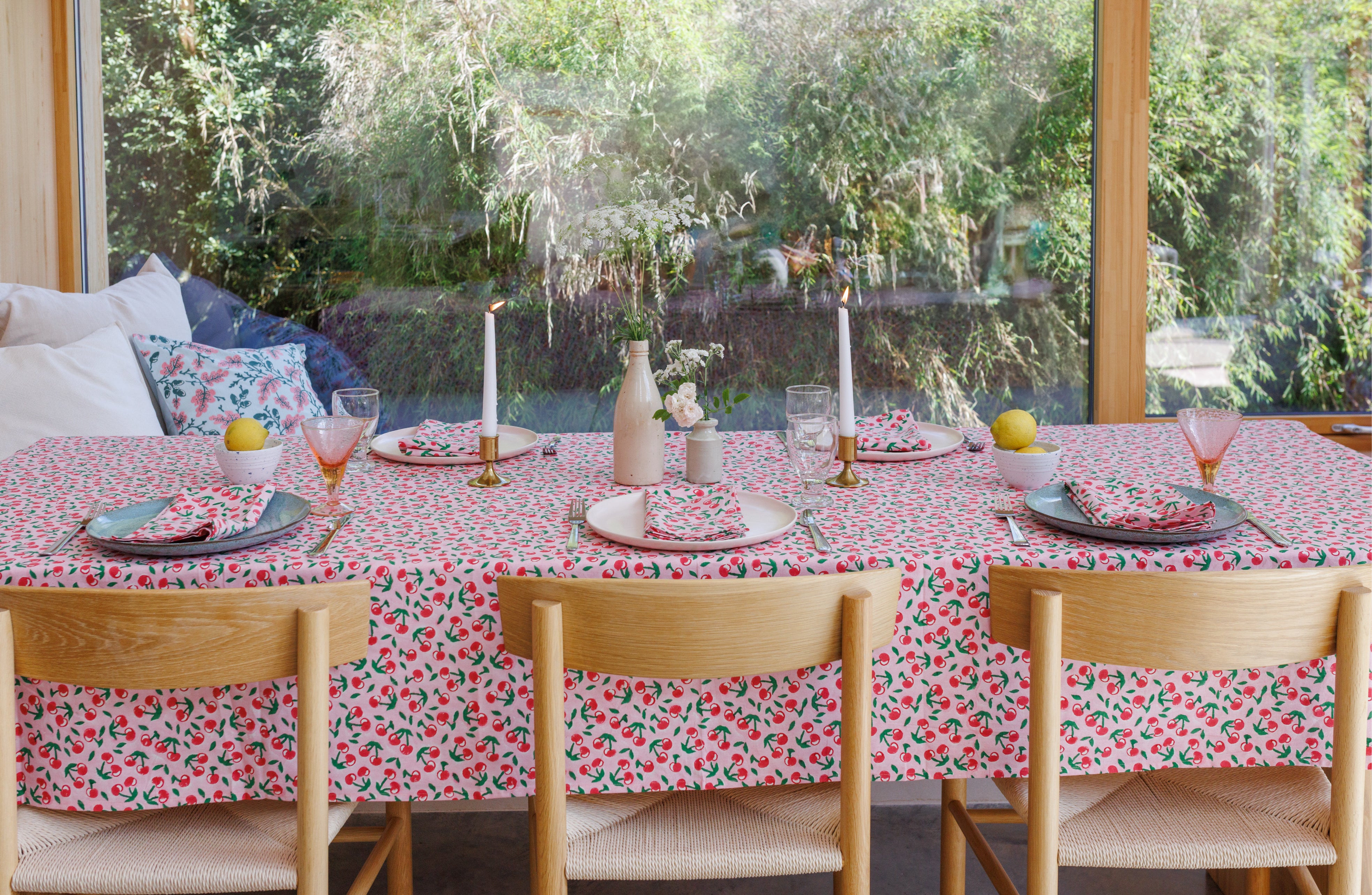 Pink & Red Cherries Tablecloth
