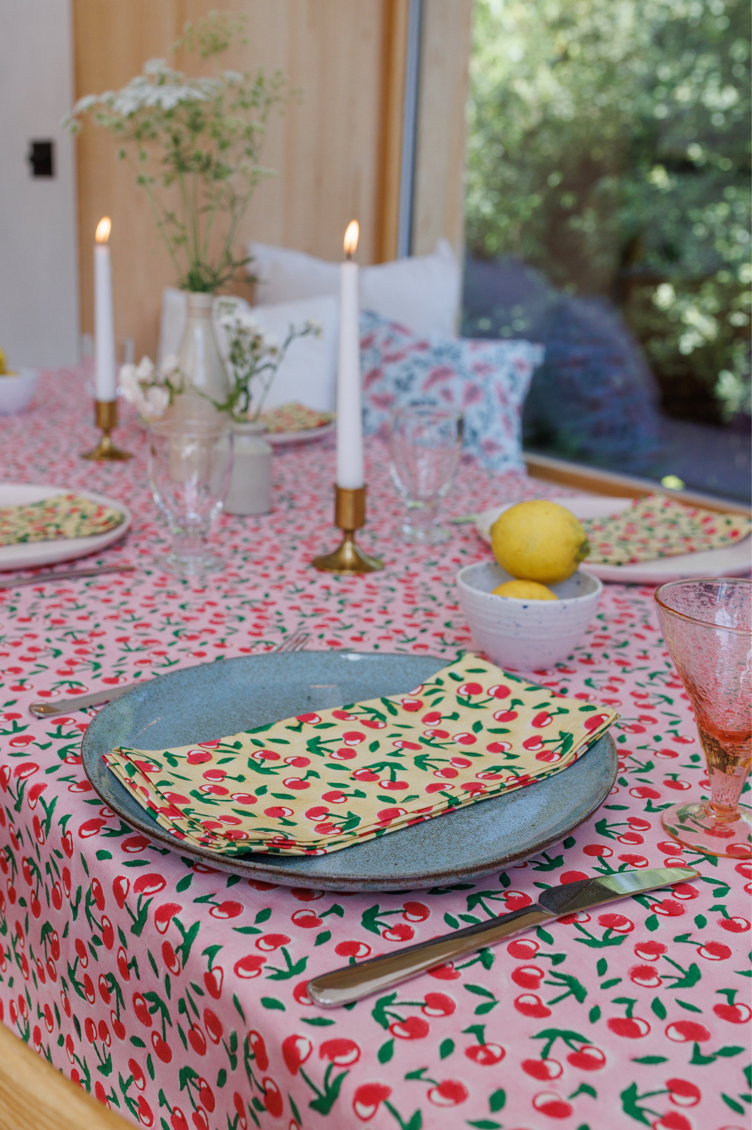 Pink & Red Cherries Tablecloth