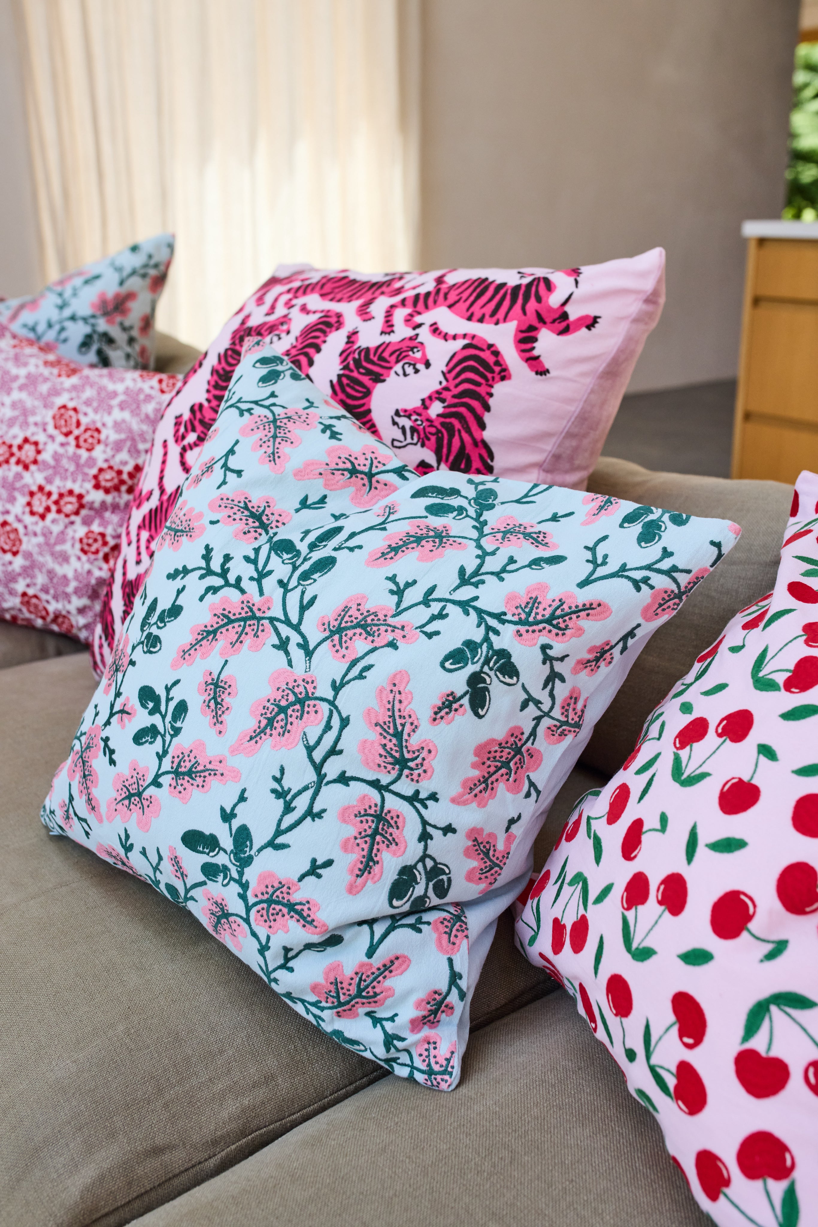 Oak Leaf Embroidered Cushion