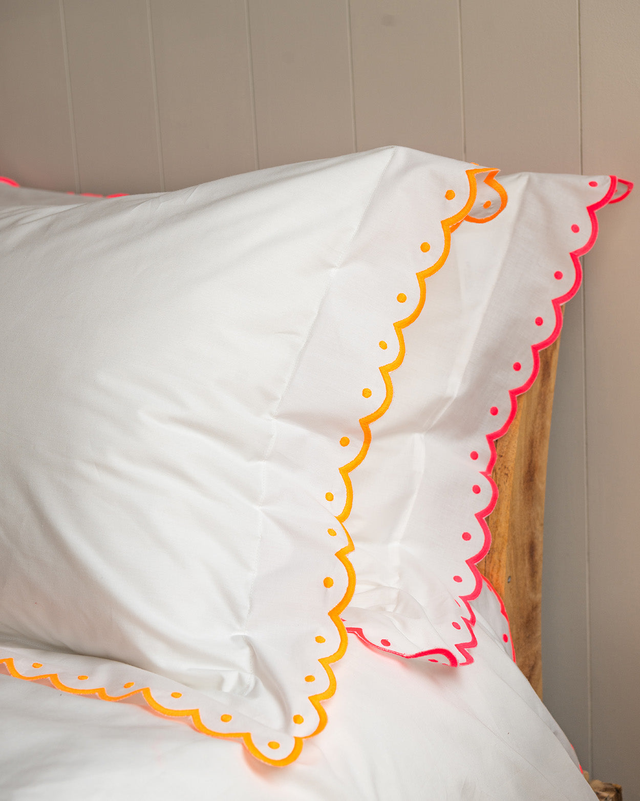 Fluro Orange Scallop bordered set of 2 pillowcases