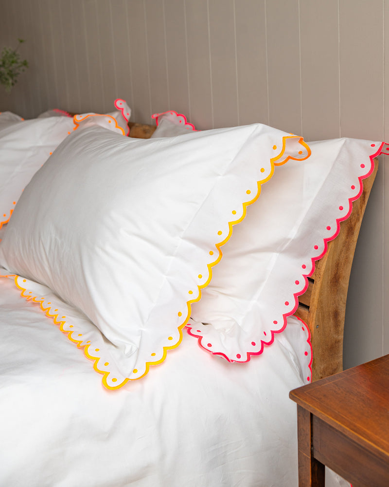 Fluro Orange Scallop bordered set of 2 pillowcases