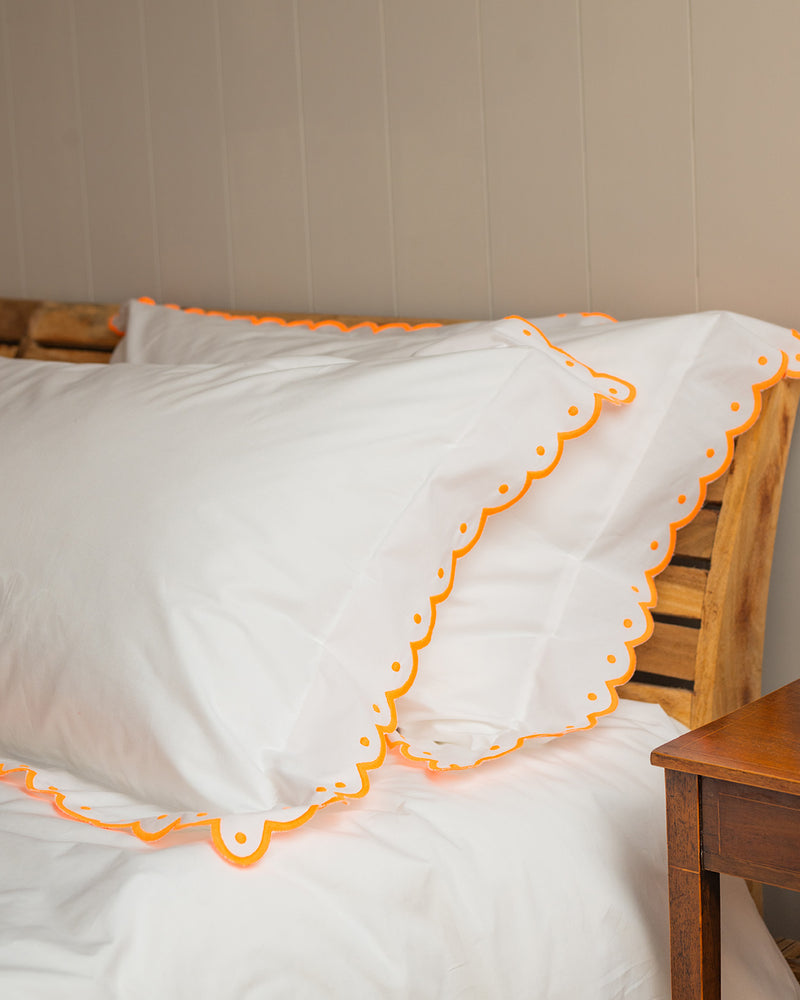 Fluro Orange Scallop bordered set of 2 pillowcases