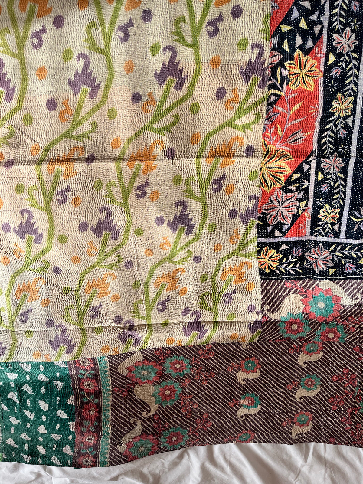 Patchwork Ikat with blue check Reverse Kantha quilt