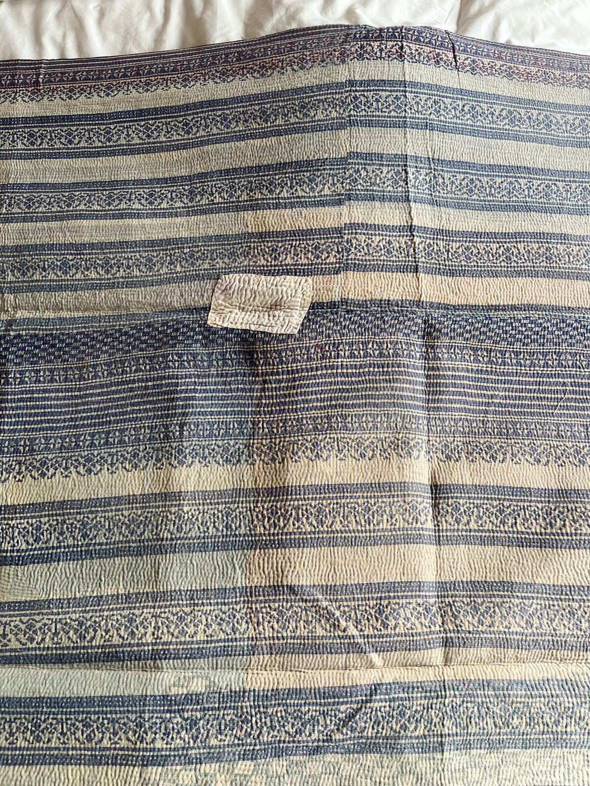 Pretty Paisley & Blue Reverse Kantha Quilt