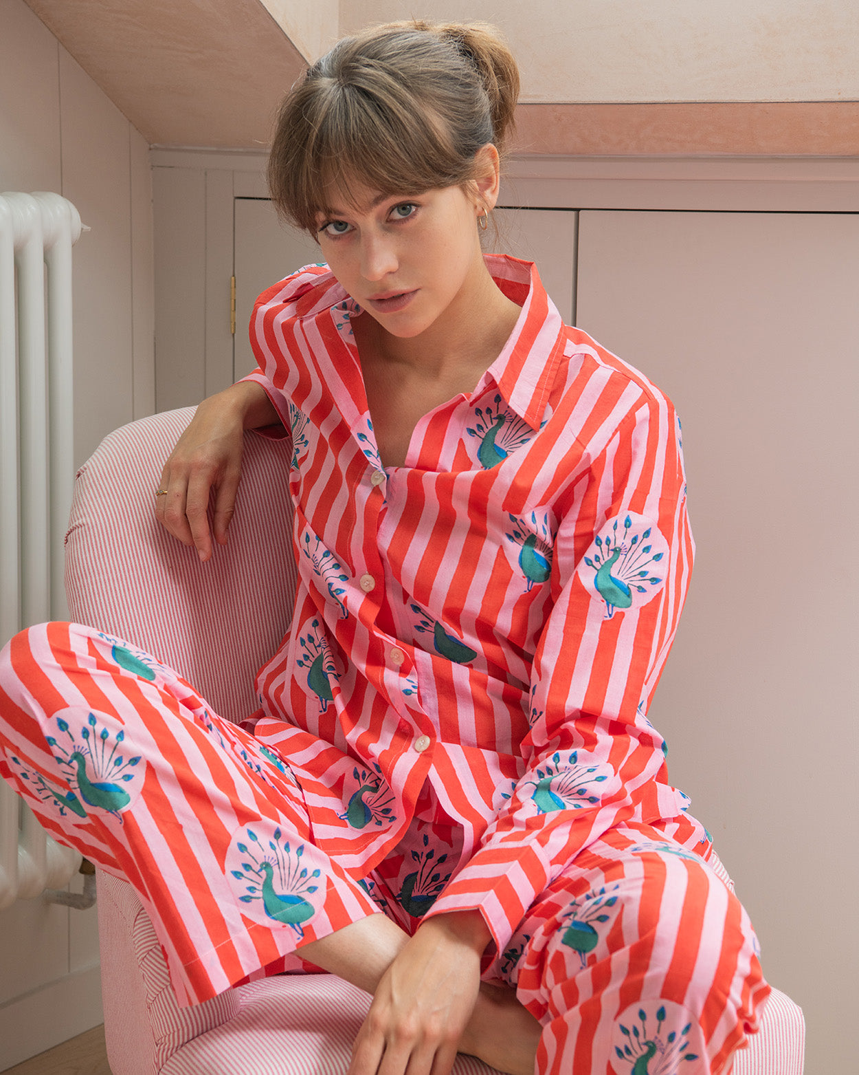 Red & Pink Stripe Peacock womens pyjamas