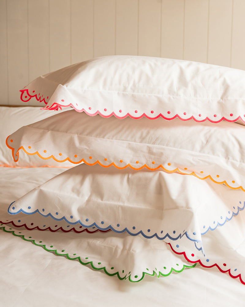 Fluro Orange Scallop bordered set of 2 pillowcases