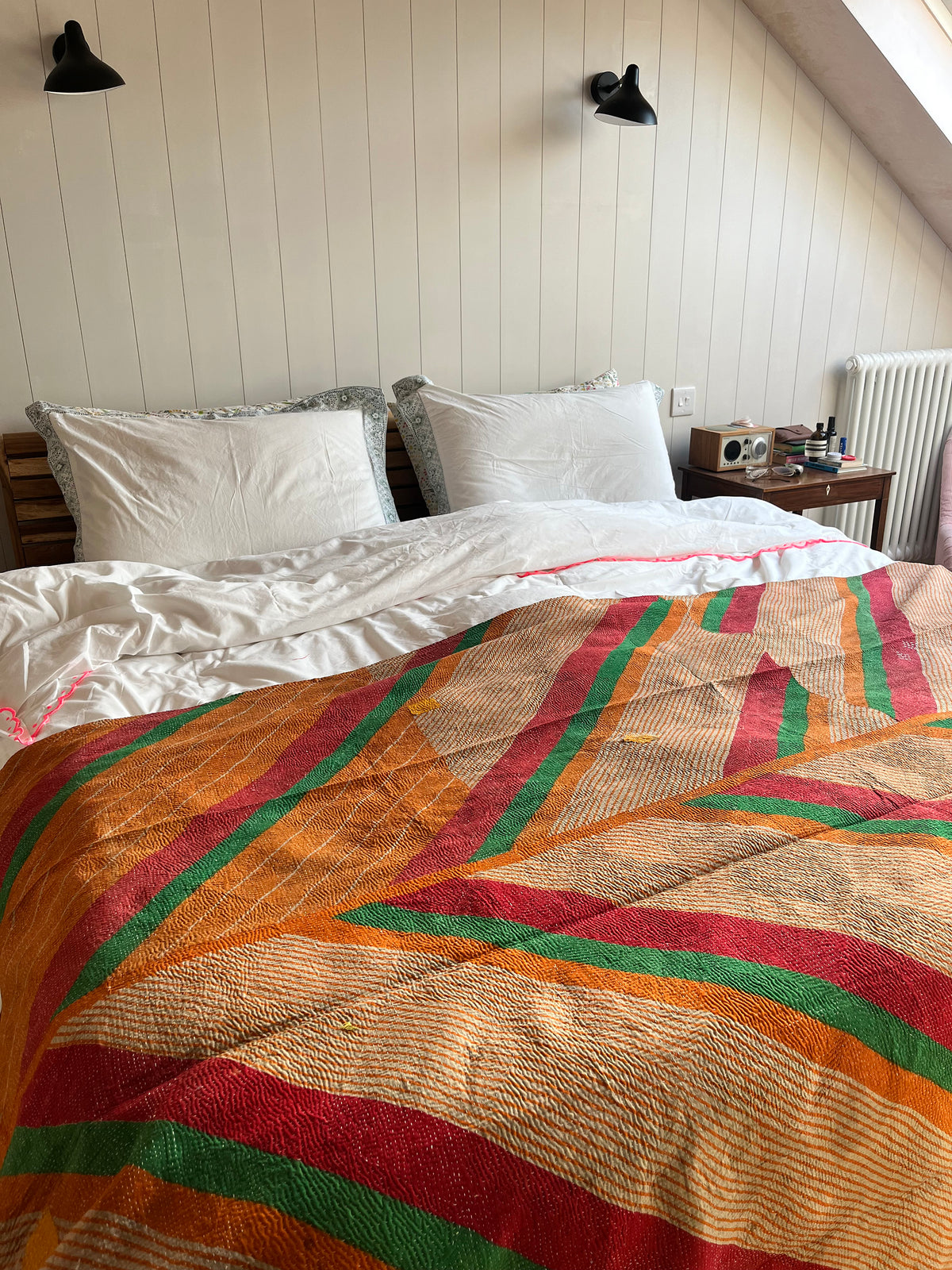 Teal Floral & Multi Colour Reverse Kantha quilt