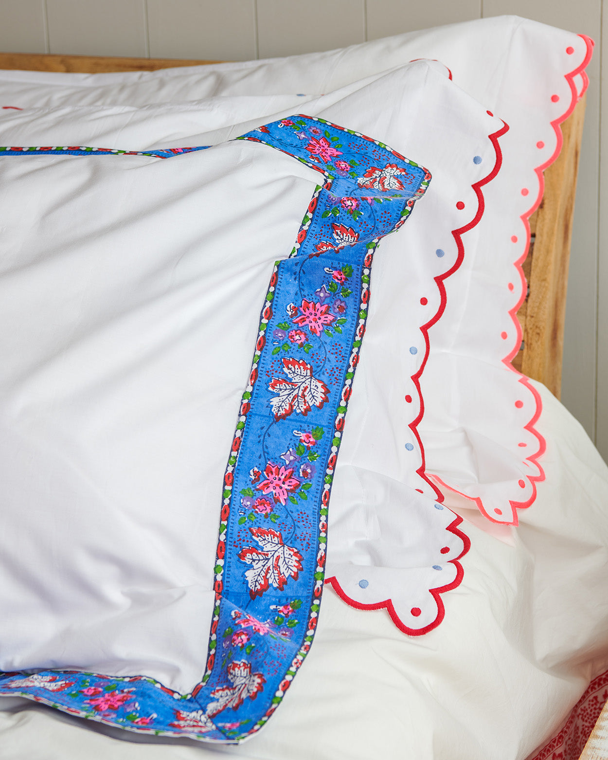 White with a Blue French Floral border set of 2 pillowcases