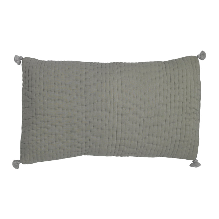 Grey pompom quilted cushion