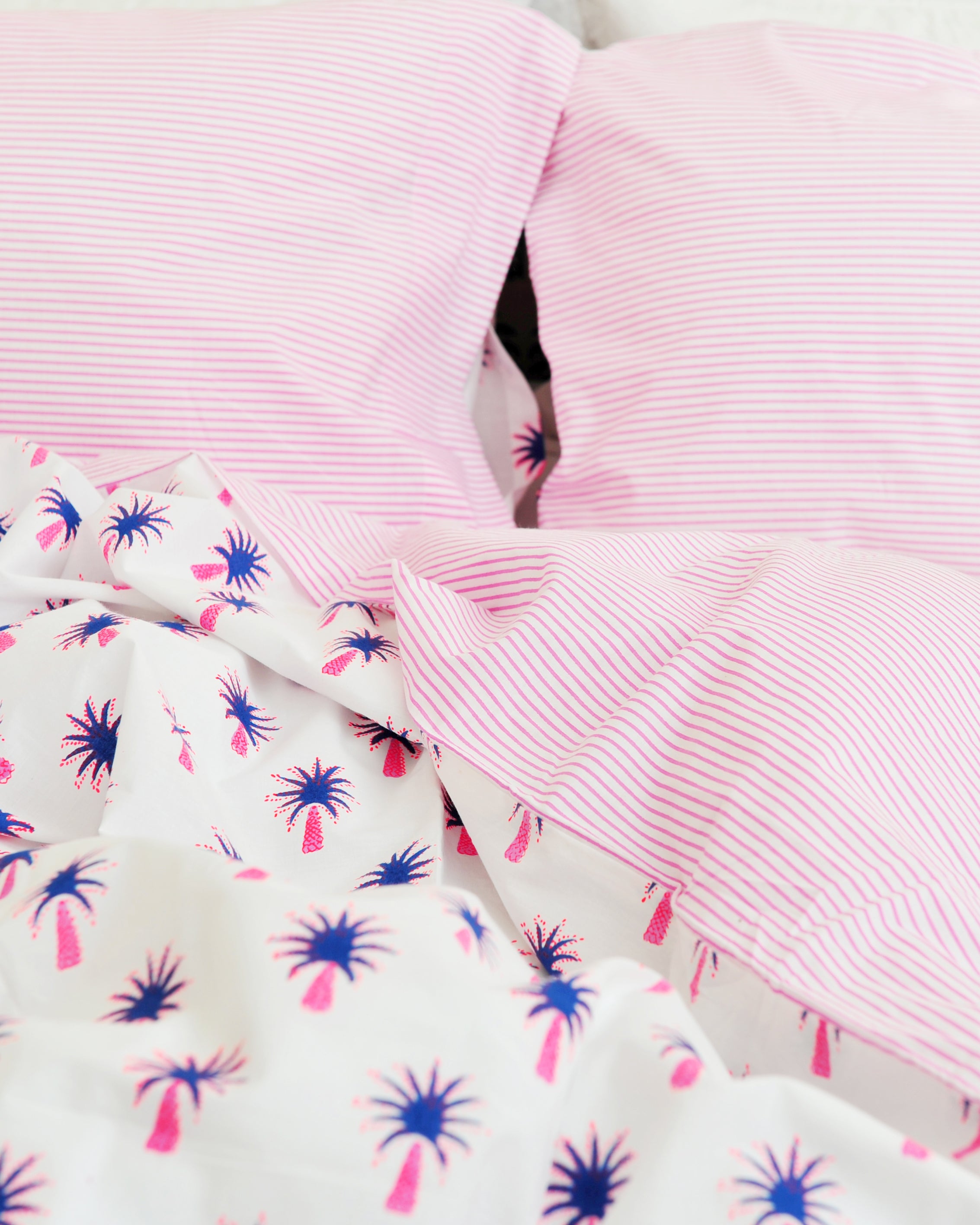 Pink palm tree duvet set