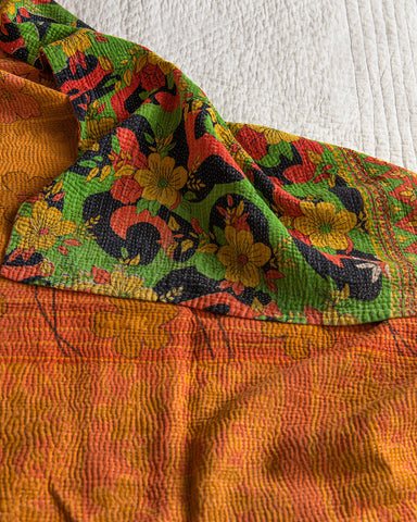 70's Orange floral kantha quilt
