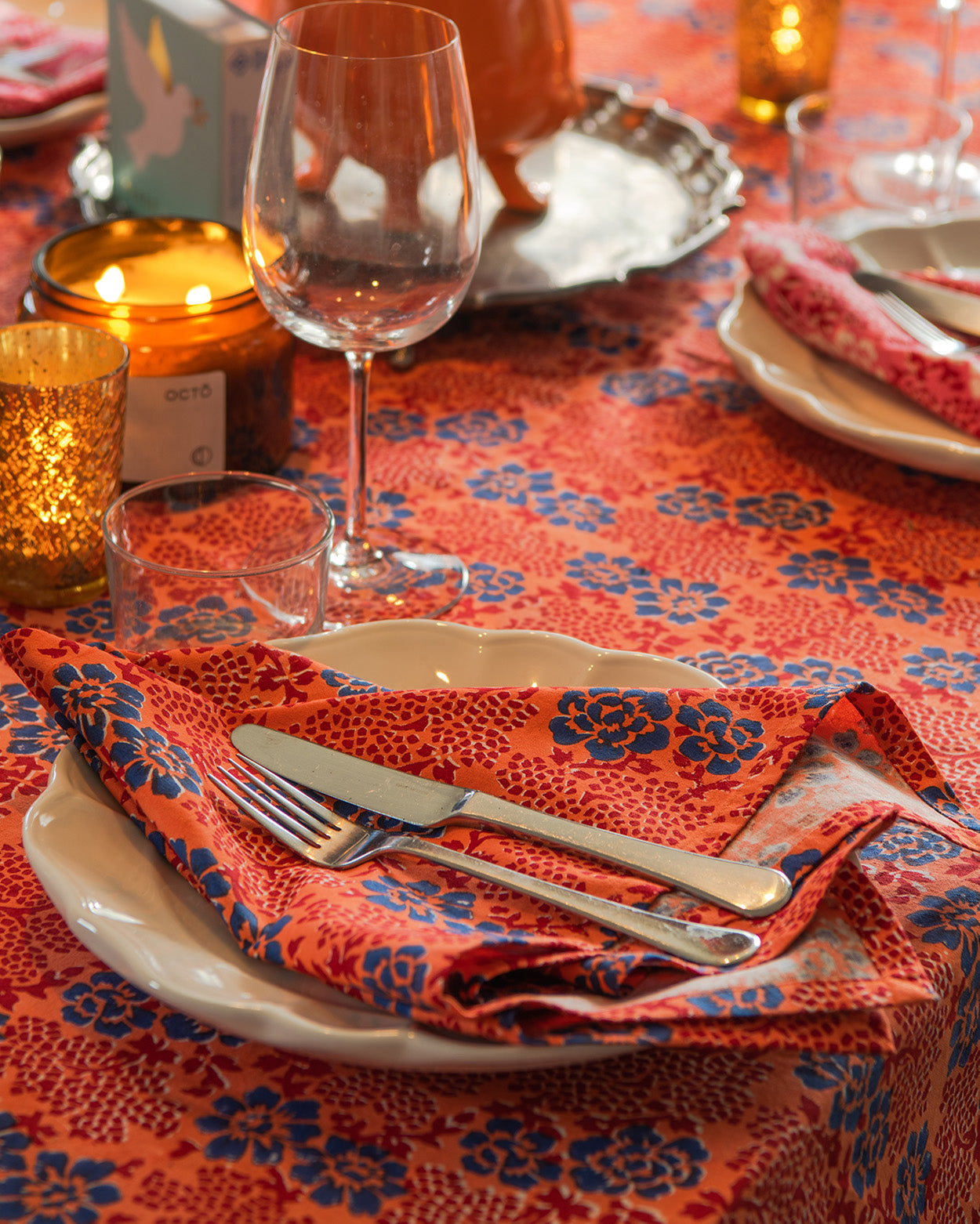 Amber, Orange floral Napkins - set of 4