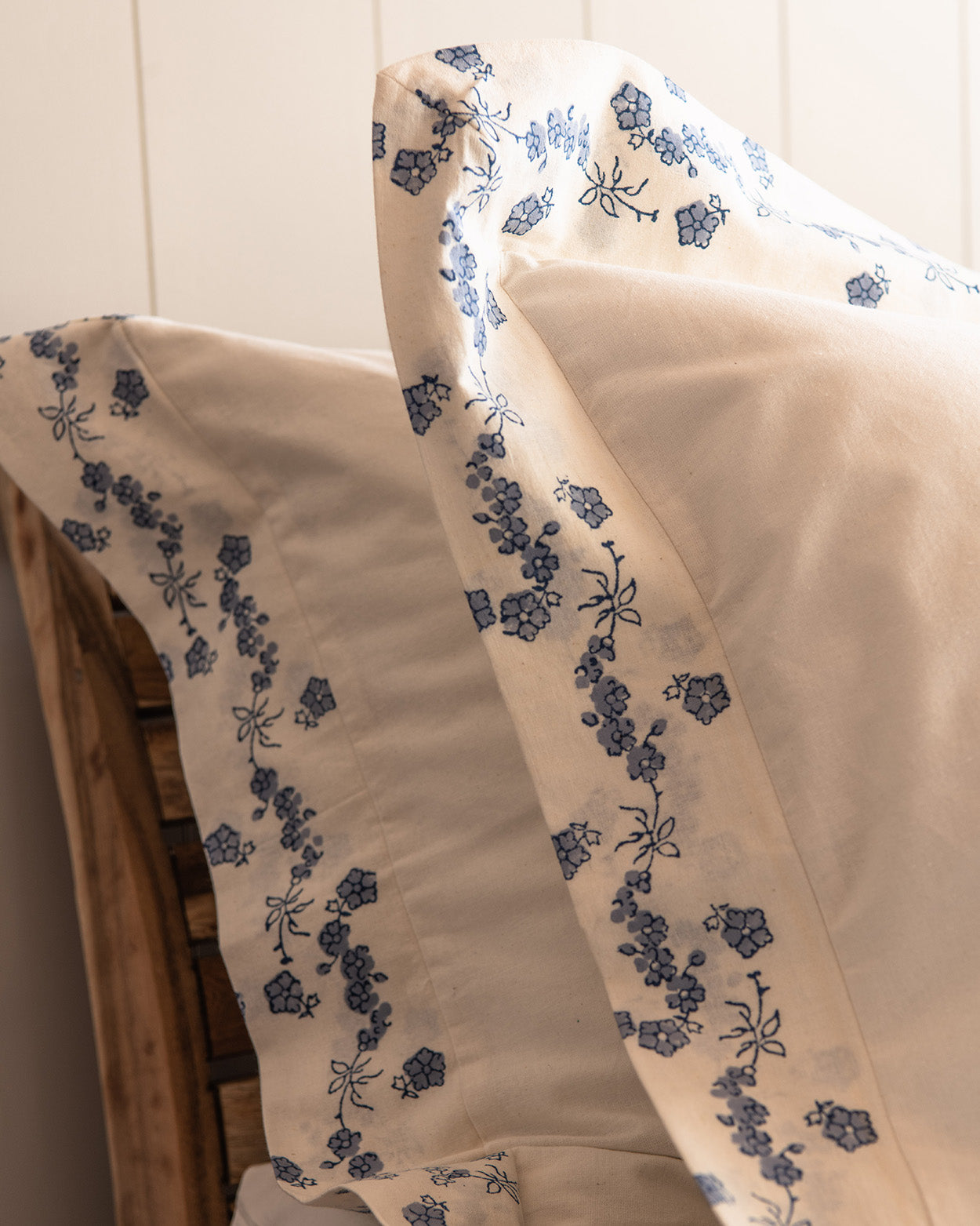 Blue Provencal Floral bordered set of 2 pillowcases