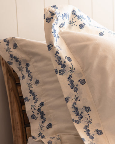 Blue Provencal Floral bordered set of 2 pillowcases