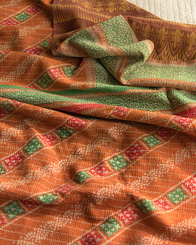 Brown mixed with multi colour pattern kantha quilt