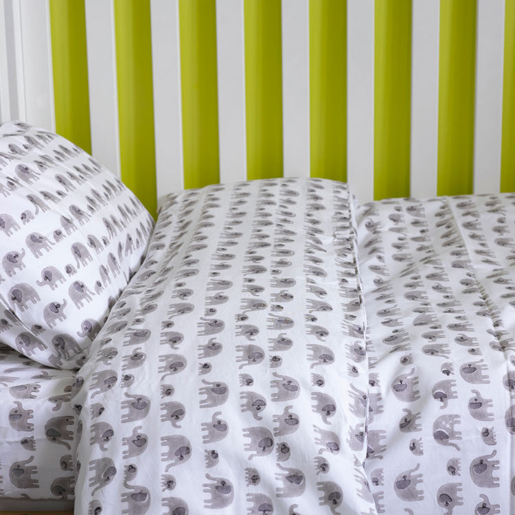Grey elephant toddler cot bed duvet set