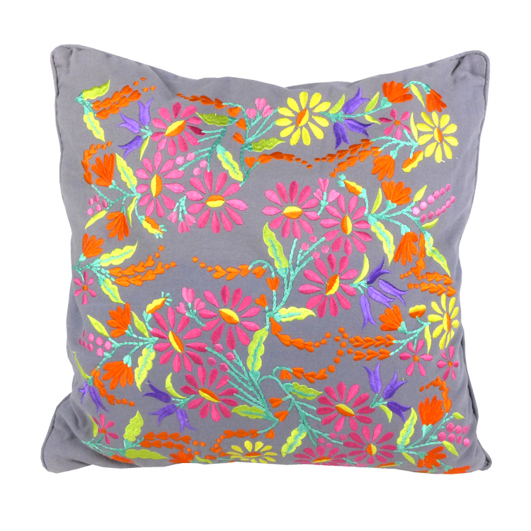 Charcoal Floral embroidered cushion