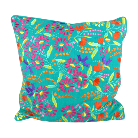 Green Floral embroidered cushion