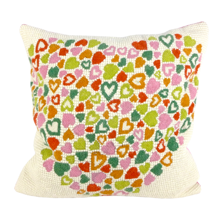 Multicolour heart tapestry cushion
