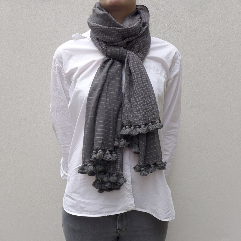 Charcoal woven cotton shawl