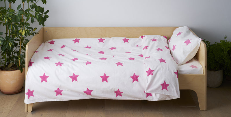 Bright Pink Star toddler cot bed duvet set