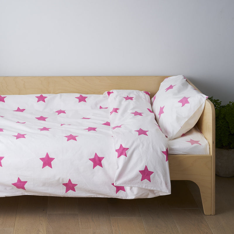 Bright Pink Star toddler cot bed duvet set