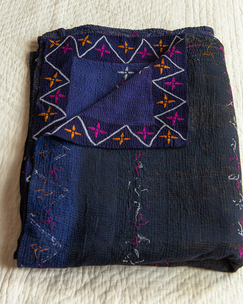 Indigo blue kantha quilt