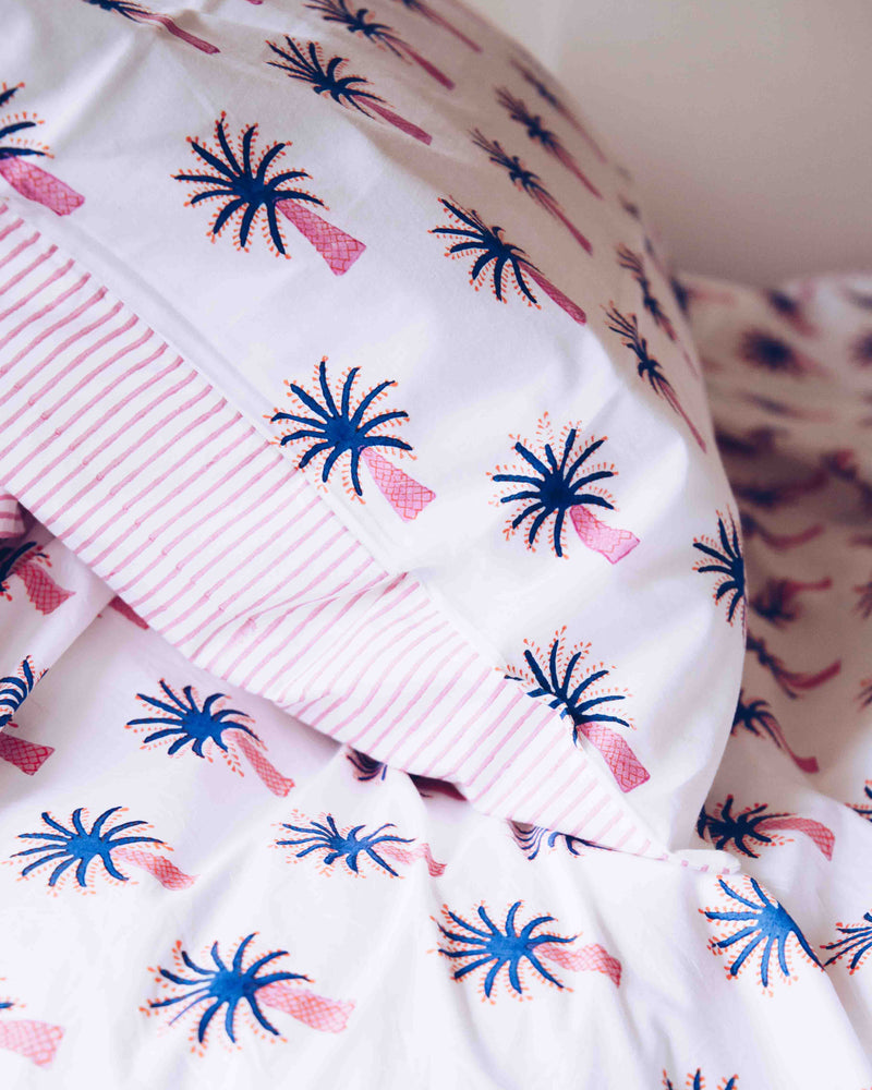 Pink palm single pillowcase