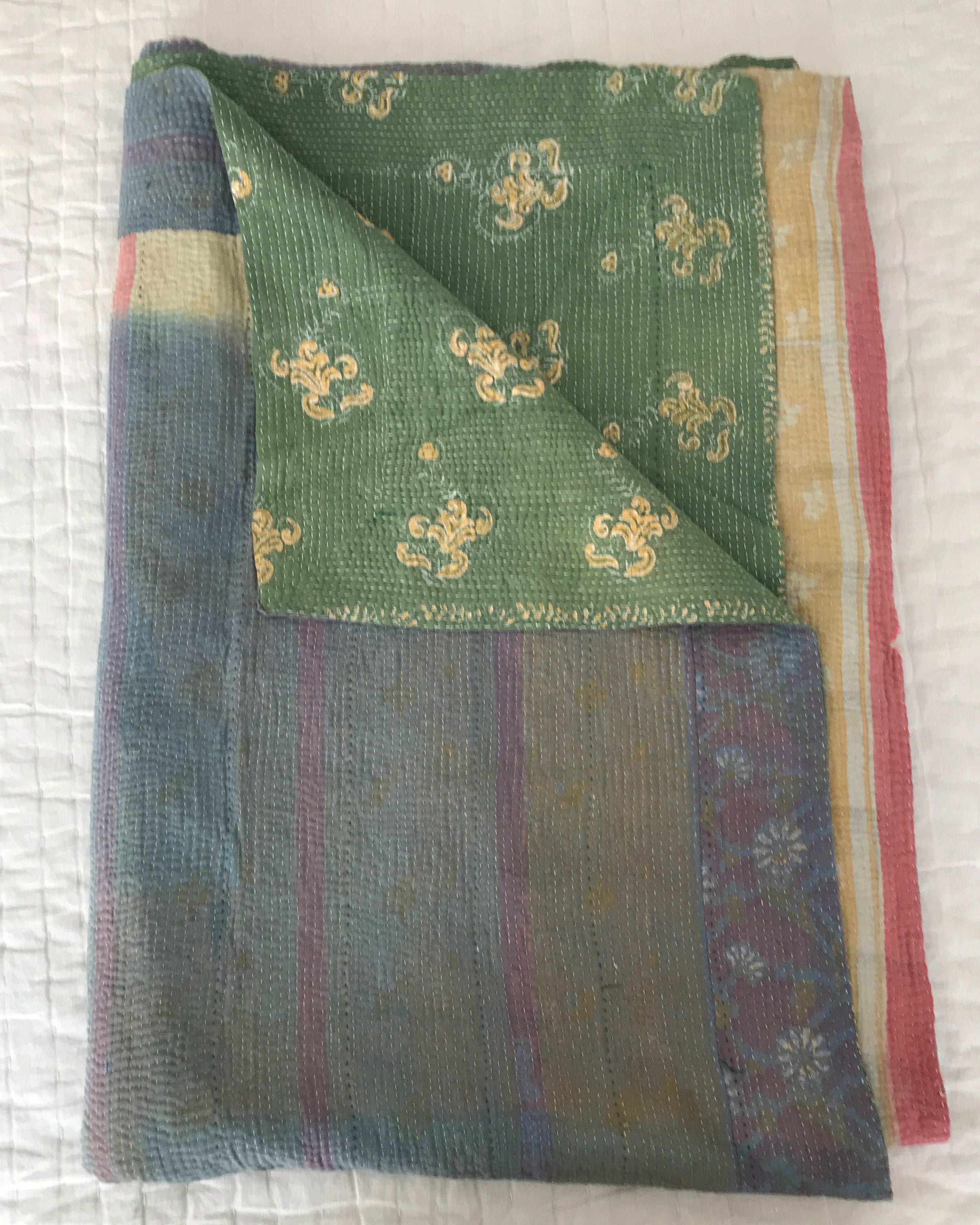 Muted lilac & green kantha quilt