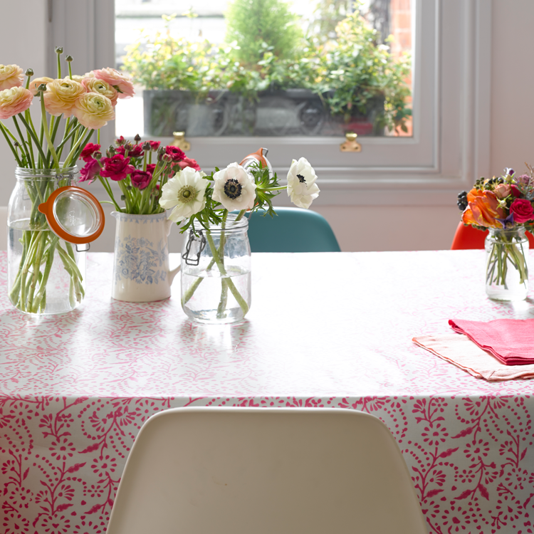 Pink floral oilcloth