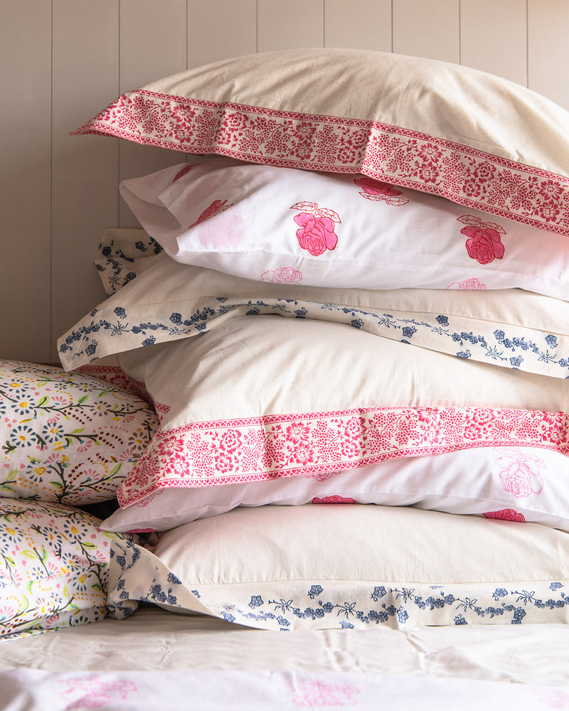 Pink Provencal Floral bordered set of 2 pillowcases