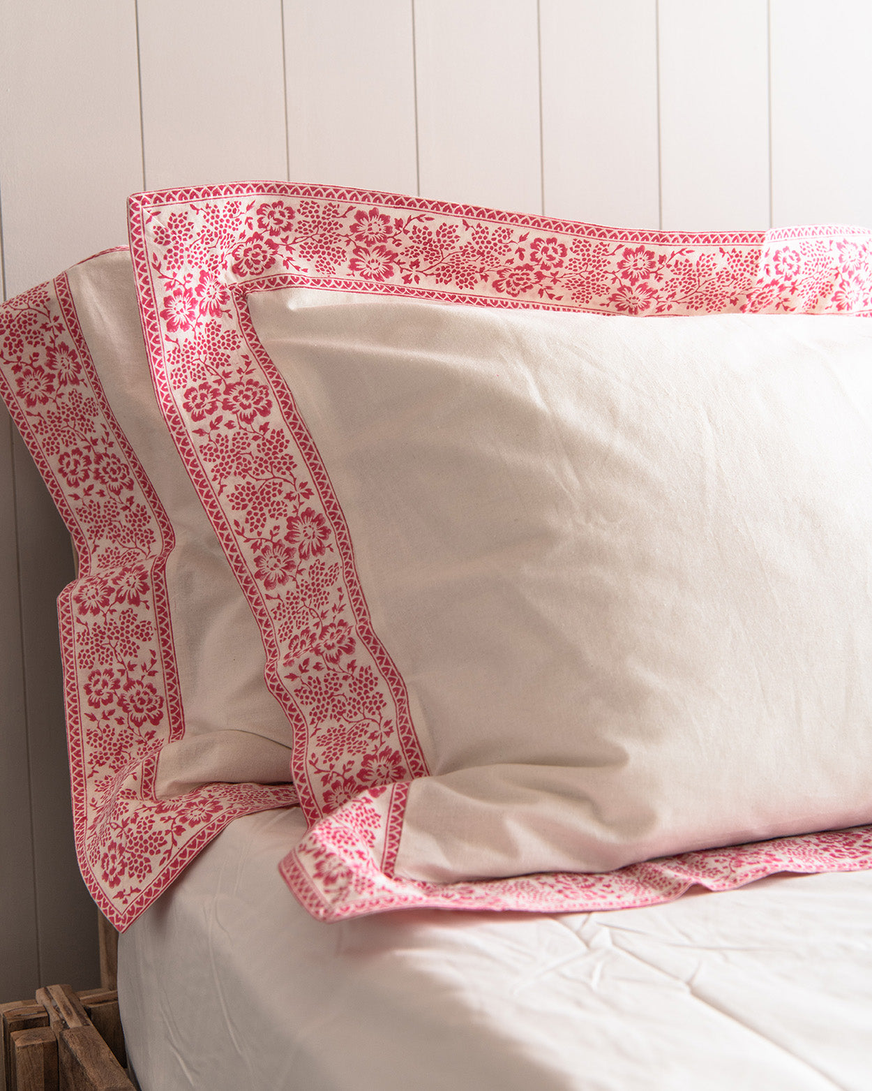 Pink Provencal Floral bordered set of 2 pillowcases