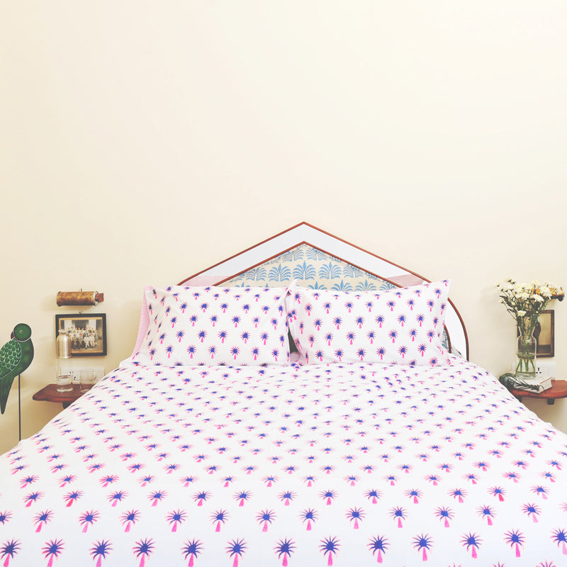 Pink palm tree duvet cover