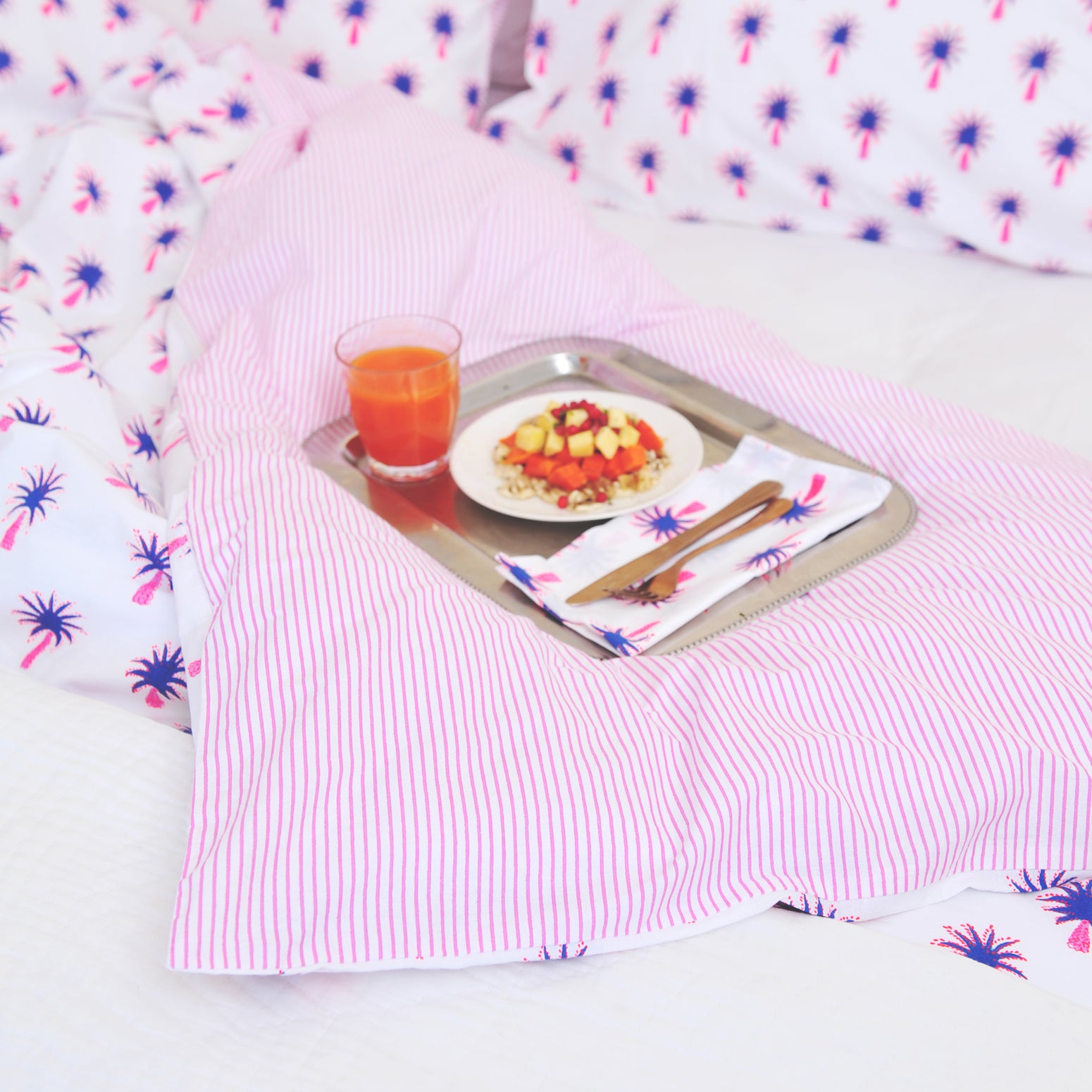 Pink palm tree duvet set