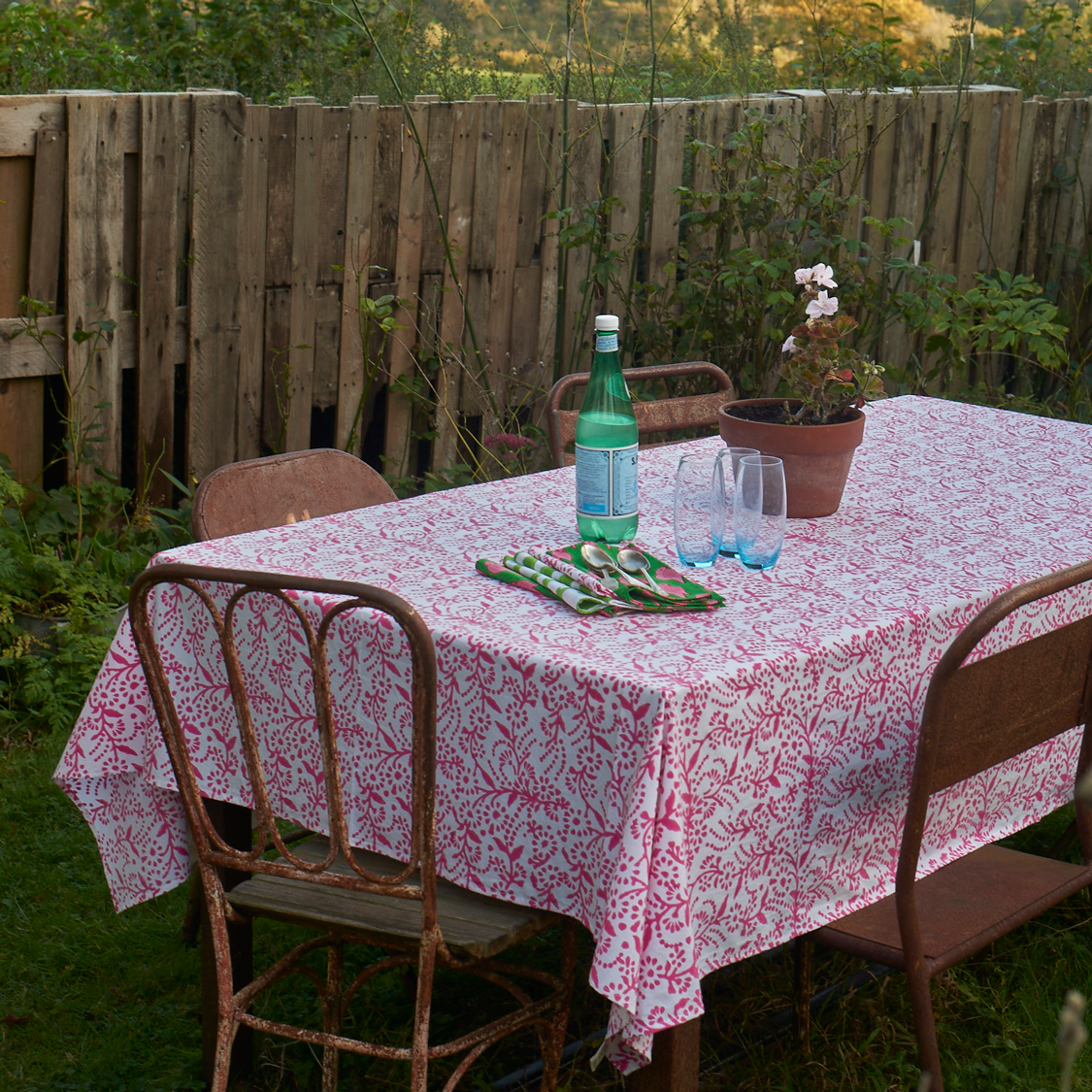 Pink floral table cloth