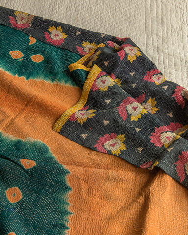 Orange & green tie-dye kantha quilt